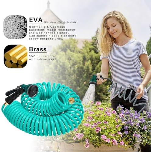 Coil Hose 50FT EVA Coil Garden Hose With 3/4'' Brass Connector - Image 2