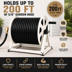 Dual Floor and Wall Mounted Garden Hose Reel, Holds 200ft of Water Hose, Heavy Duty Metal Hose Reel, Space Saving Hose Reel Organizer for Yard, Garage & Shed (White) - Image 3