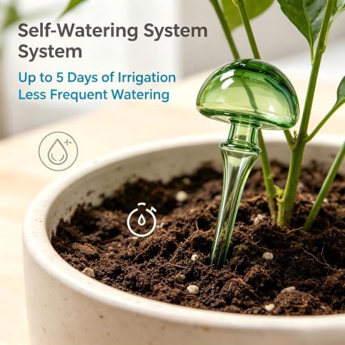 6 Pack Mushroom‑Shaped Glass Self‑Watering Balls, Decorative Automatic Plant Waterers, Slow‑Release Irrigation Bulbs for Indoor Outdoor Houseplants, Up to 5 Days Water Supply - Image 3