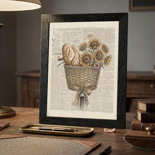 Framed Canvas Wall Art Vintage Bicycle Sunflower Bread Muted Ochre Art Canvas Print Poster Black Frame Wall Decor for Kitchen Rustic Cottagecore Art, Farmhouse Decor - 16x20 Inch - Image 7