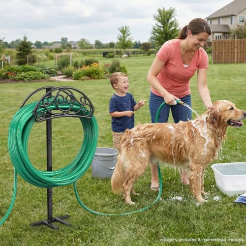 Sunvigor Garden Hose Holder, Heavy Duty Metal Hose Stand with 4 Spikes, Holds Up to 150FT Hose, No Drill Freestanding Hose Reel Alternative for Yard Lawn Outdoor - Image 2