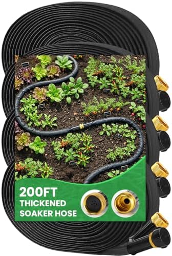 MIXC 2026 Thickened Flat Soaker Hose 200Ft with Copper Joint, Saving 80% Water, Aluminum Seal, 1mm Hose, 360°Swival Handle, Hole Pressure Relief Gasket, Drip Kit for Vegetable Garden, Lawn, Flower Bed by MIXC