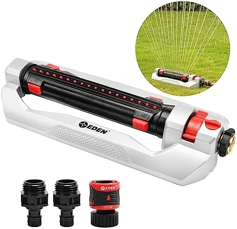 Eden 94095 Heavy Duty Turbo Oscillating Sprinkler, Covers Up to 4,000 sq. ft., 18 Precision Nozzles, Weighted Aluminum Base, Adjustable Range, Flow Control, Width Adjustment Tabs, Quick Connect Bundle - Image 2