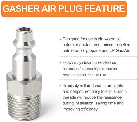 GASHER 1/2-Inch NPT Male Industrial Air Plug,1/4-Inch High Flow Pneumatic Plugs 300PSI (20-Pack) - Image 5