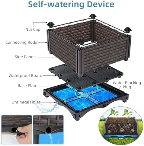 Large Raised Planter Box Outdoor Self Watering 62.9"x15.7"x19.7" , Deep Raised Garden Bed - Elevated Garden Box with Drainage Plug, Rectangular Garden Planter Perfect for Patio Balcony Deck - Image 4