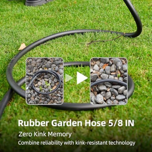 Guitrees 2026 Upgraded Garden Hose 25FT x 5/8", Heavy Duty Rubber Water Hose with Five Layered Braiding, Swivel male and female Nickel-plated Brass Fittings, 1000PSI Burst, 300PSI Working (Black) - Image 4