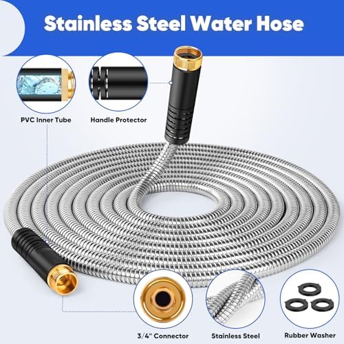 Garden Hose 50ft, Stainless Steel Metal Hose with 10 Function Nozzles - Image 3