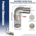 304 Stainless Steel Garden Hose Strainer, 90 Degree Elbow Inlet Filter Screen, Suitable for Water Pumps, Aquariums and Garden Irrigation, Including Hose Clamps and Sealing Tape (50mm 2inch) - Image 2