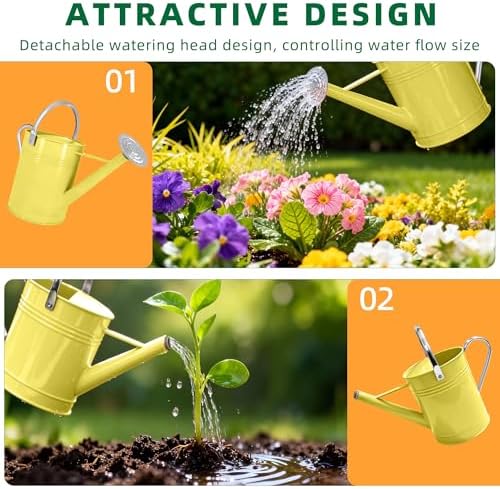 1.7 Gallon Yellow Decorative Countryside Style Water Can with Removable Spout, Metal Watering Can for Garden Flower, Galvanized Watering Can for Outdoor Indoor Plants - Image 4