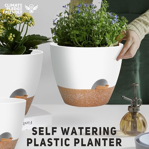 YNNICO 12" 10" 9" Large Self Watering Plant Pots, 3 Pack Plastic Pots - Image 5