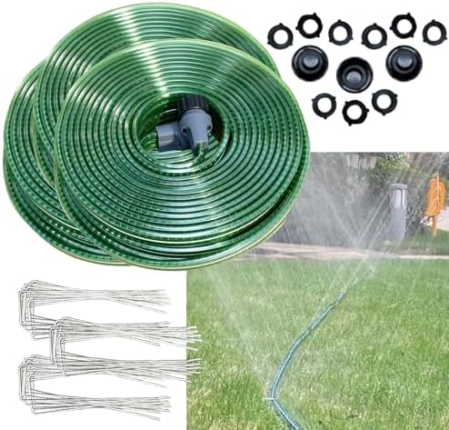 Watoo 2026 Sprinkler Hose & Soaker Hose for Yard - 150FT (50 * 3) Reinforced Flat Garden Hose with Holes, Heavy Duty No-Kink Lawn Irrigation Hose (Includes Stakes, High Pressure Spray) by WATOO