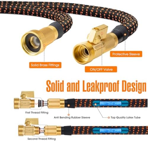 Expandable Garden Hose 100 ft with 10 Function Nozzle, 2026 New No Kink Flexible Water Hose 100ft, Lightweight, Leak-proof, 3/4" Solid Brass Fittings, 3750D Outer Fabric, Durable Expanding Latex Core - Image 3