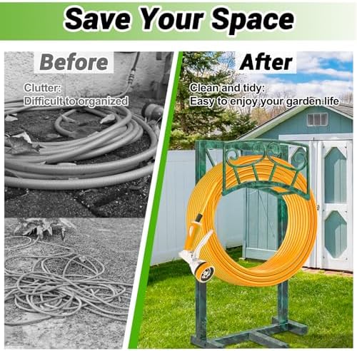 Garden Hose Holder, Heavy Duty Metal Water Hose Holders Hose Stand with 5 Spikes, Freestanding Hose Storage Rack Hose Hanger Holds 150ft Hose for Outside Yard Lawn Garden Decor (Retro Green) - Image 3