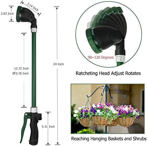 Watering Wand for Hanging Baskets & Windows, Lightweight 6-Spray Wand, Ergonomic Nozzle for Garden, Patio, Car Cleaning (Green, 24 Inch) - Image 2