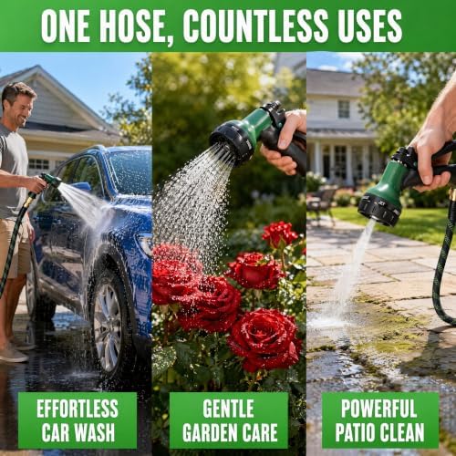 100 FT Garden Hose - Heavy Duty Non-Expandable Water Hose with 10-Function Nozzle, Kink-Free & Leak-Proof Flexible Yard Hose for Lawn and Car Washing（100FT) - Image 5