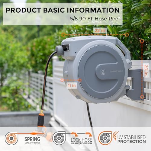 Giraffe Tools Retractable Garden Hose Reel 5/8" 90FT Wall Mount Light Grey - Image 5