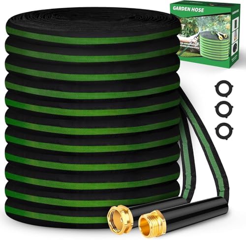 Garden Hose 100ft Lightweight, Non-Expanding, Leak-Proof Metal Connector, No-Knot No-Tangle, Easy to Store and Carry, Wear-Resistant, 3/4GHT Flexible Water Hose for Yard, Outdoor (Black Green) by CXEZSIKGardenHose