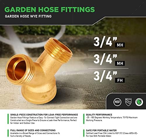 Supply Giant H64-565656-NL-10 Garden Hose Adapter,3/4" MH x 3/4" MH x 3/4" FH, Brass Lead-Free 10 Pack - Image 4