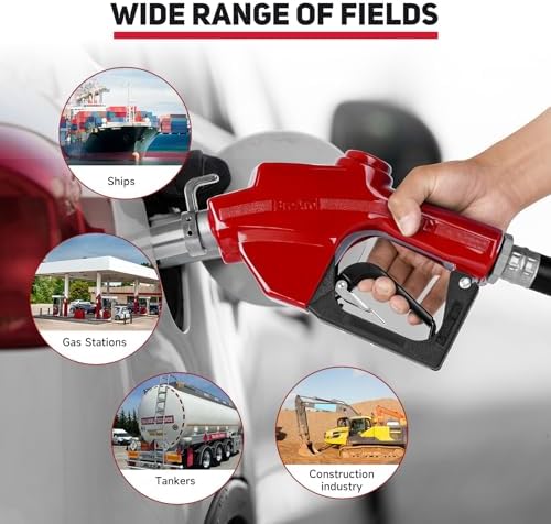 1" NPT Automatic Fuel Nozzle, Auto Shut-Off Gas Pump Nozzle Max Flow Rate 30GPM, 3-speed Padlock 19/16 Inches (OD=30mm) Spout for Gasoline, Diesel, Kerosene Biodiesel (Red) - Image 6