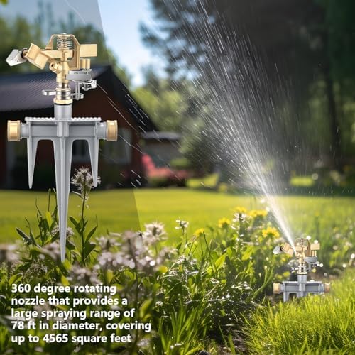 Blushtier 2 Pack Brass Impact Sprinklers for Yard Adjustable Lawn Sprinkler with Heavy Duty Brass Head and Aluminum Spike Base Tape Lawn Equipment for Large Area Yard Patio Garden Irrigation - Image 5