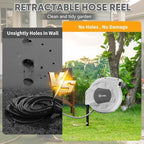 SILVEL Automatic Retractable Garden Hose Reel on Metal Spike, 5/8 in x 65ft Ground Mounted Outside, UV Resistant with 10 Pattern Nozzle, 360° Swivel, No Holes in Your House, Easy Installation - Image 4