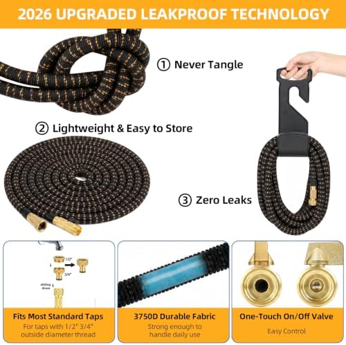 100 ft Expandable Garden Hose, Lightweight Expanding Water Hose with 10 Function Nozzle, 3/4" Solid Brass Fittings, 5-Layer Latex Core, No-Kink Flexible Retractable Hose for Patio, RV, Car Washing - Image 3