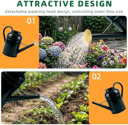 2.3 Gallon Dark Green Metal Watering Can, Galvanized Watering Can for Outdoor Indoor Plants, Large Water Can for Plants and Garden Flower, Golden - Image 5