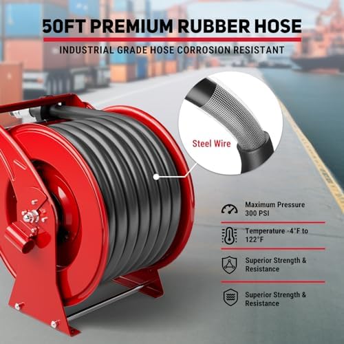 Fuel Hose Reel 1" x 50 ft, Retractable Diesel Reel with Fueling Nozzle - Image 3