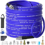 NIFUAL 100FT Sewer Jetter Kit for Pressure Washer, 5800PSI Drain Cleaner Hose 1/4 Inch NPT Corner, Rotating and Button Hose Sewer Jetting Nozzle Waterproof Tape Pearl Corsage Pin Spanner Glove by PressureWasherAccessories