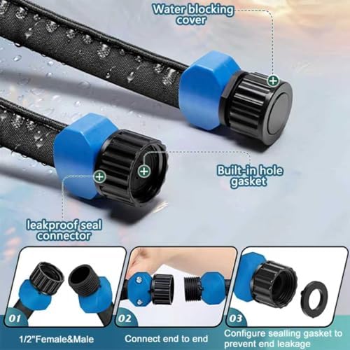 Garden Flat Soaker Hose 50 Ft for Garden Beds, Water Hose Linkable Irrigation System Lightweight and Easy Gardening Yard Work Watering Plants and Flowers - Image 2