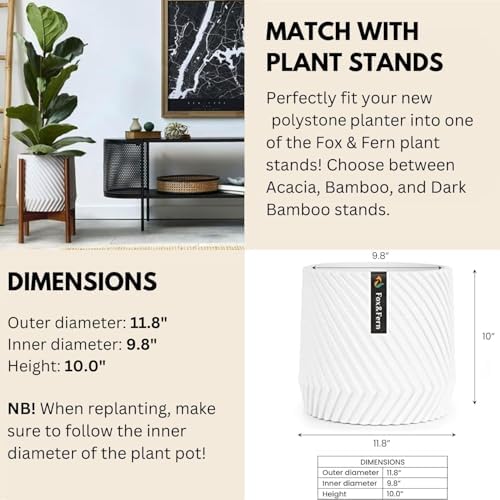 Fox & Fern Large Planter for Indoor or Outdoor, White Matte, 12 Inch - Image 5