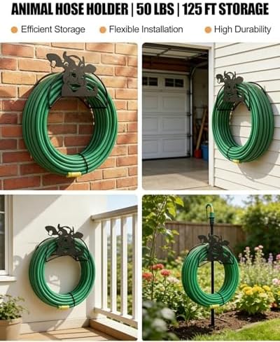 Cow Hose Hanger Metal Wall Mount Heavy Duty 125'5/8" Garden Hose Holder - Image 4