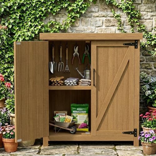 Weatherproof Outdoor Storage Cabinet, HIPS Waterproof Cabinet, Teak - Image 6