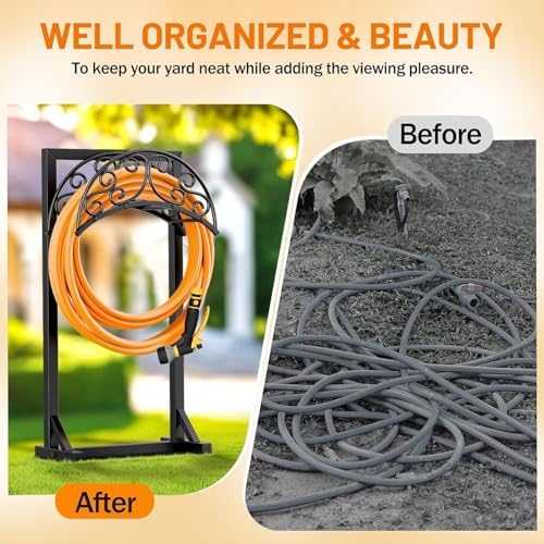 Garden Hose Reel Rack Freestanding Water Hose Hanger Storage with Basket for Patios Gardening Watering Equipment Detachable Stand - Image 6