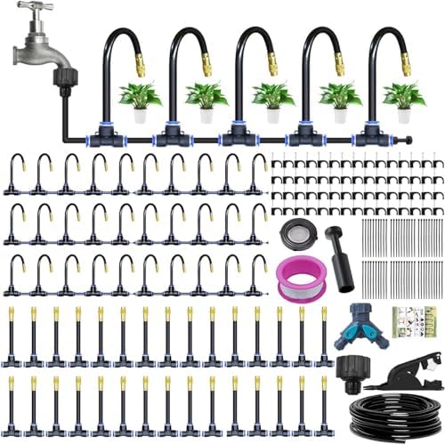 Drip Irrigation System,99FT Garden Watering System with 30 Nozzles,360 Adjustable Micro Spray Sprinkler Kit,Garden Irrigation System,Greenhouse Accessories,Atomizing System for Yard,Lawn,Plants by Huaerle