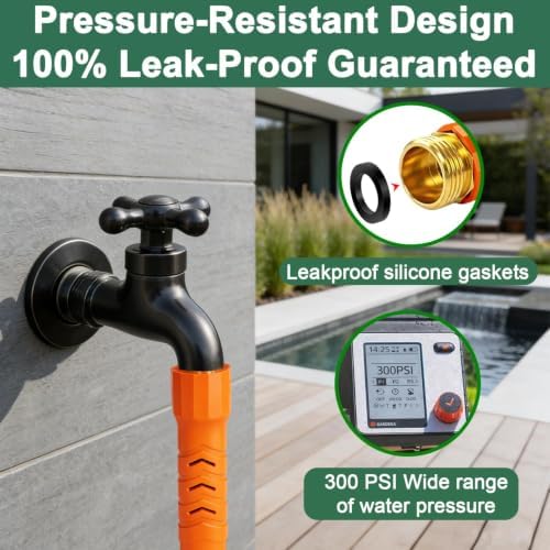 Flexible Garden Hose 50 Ft, Ultra Lightweight Water Hoses w/10 Function Sprayer, Non-Kink, All-Weather Hose Pipe,Abrasion Resistant for Yard, Lawn,Car,RV,Boat,Outdoor Gardening (OrangeBlack,50 Ft) - Image 2