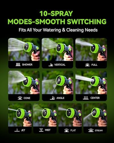 RAINPOINT Full-Metal Garden Hose Nozzle, Heavy Duty Water Hose Nozzle Sprayer With 10 Adjustable Patterns & High Flow,Thumb Control For Flow Adjustment, Ideal For Watering, Washing, Cleaning,Green - Image 7