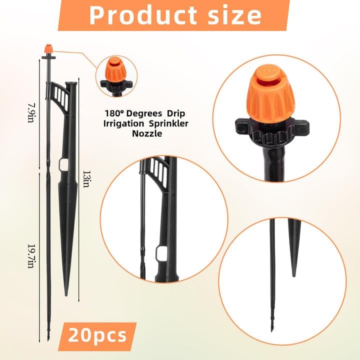 20 Sets 180° Drip Irrigation Micro Sprinkler Heads with 13" Stake - Image 2
