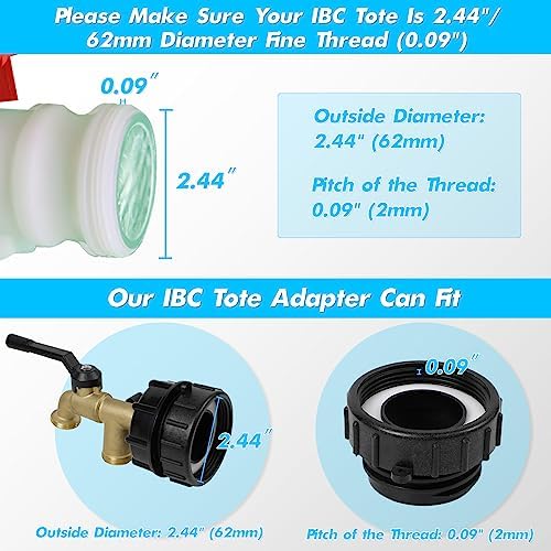 Upgrade Double Outlet IBC Tote Fittings, 275 330 Gallon IBC Tote Tank Hose Adapter 2.44" Fine Thread Water Tote Tank Hose Adapter, IBC Tote to Garden Hose Adapter for IBC Tote Water Tank - Image 3
