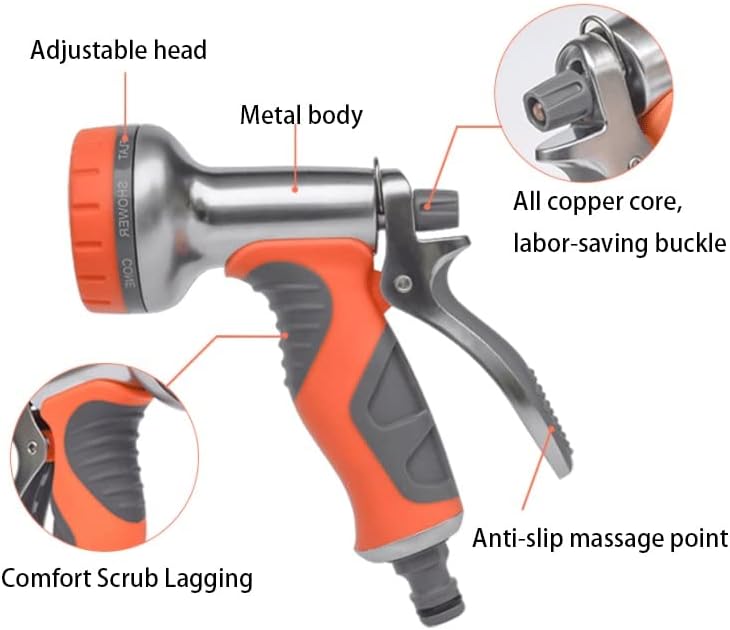 Garden Hose Nozzle, Heavy Duty Water Hose Nozzle with 9Adjustable Spray Patterns - Image 2