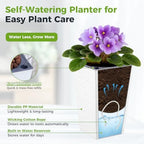 Self Watering Pots for Indoor Plants, 2 Pack Flower Pots Self Watering Planter 10.7" x 6.9" Plastic Pots African Violet Wick and Grow Pots Tall Orchid pots Square Large Plant Pots, White - Image 4