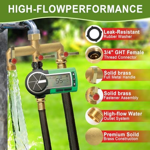 Brass Garden Hose Splitter 2/3/4 Way, Hose Splitter with Metal Shutoff Valve, Heavy Duty Outdoor Faucet and Garden Connector, Brass Extension Handle, 3/4” GHT Threads - Image 5