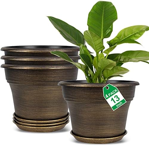 Fodetyff Planters-Plant-Pots-Indoor-Outdoor, 13 inch 4 Pack Gold by Fodetyff