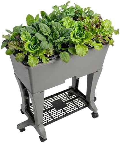 EarthBox Raised Garden Bed with Legs – Elevated Self Watering Planter Box with Wheels, Storage Shelf, Premium Plant Food, Easy Assembly, Made in USA, Gray by EarthBox