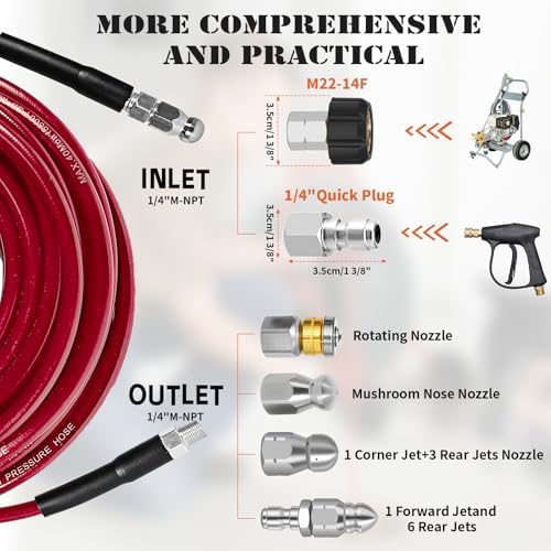 50FT Sewer Jetter Kit for Pressure Washer, 5800PSI Drain Cleaner Hose - Image 4