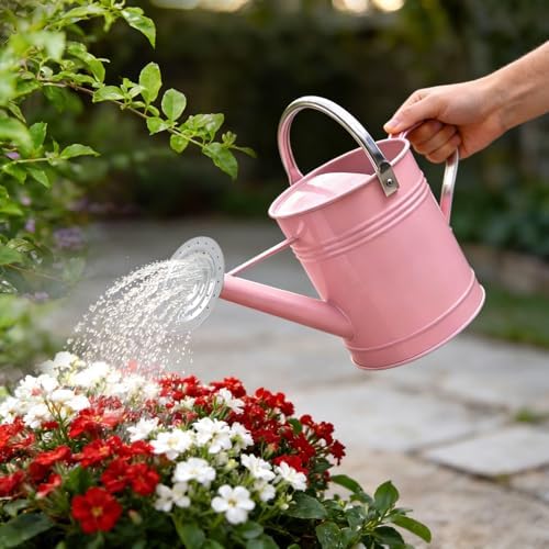 Metal Watering Can for Outdoor Plants, 1.7 Gallon Pink Garden Watering Can for Flower, Houseplants, Galvanized Finish - Image 2