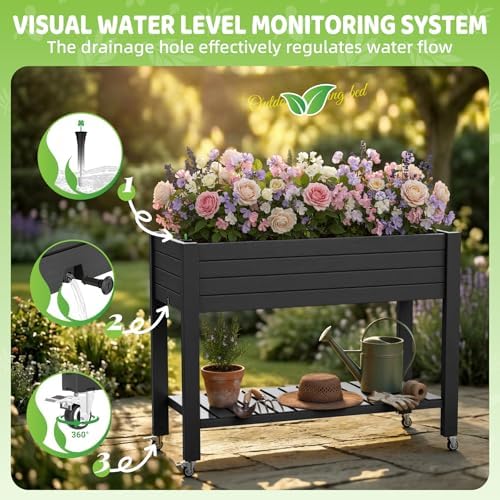 Vixzen Raised Garden Bed Outdoor,Reinforced Large Planter Box with Wheels & Storage Shelf,Mobile Planter Bed Box for Backyard, Patio, Balcony (Black, 21Gal（43.31"×17.72"×33.66"）) - Image 4