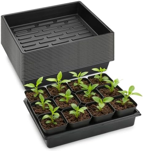 RooTrimmer 20 Pack Nursery Pots Trays (16.5"x13.2"x2.8"), Plastic Seed Starter Trays, Durable Carrying Seedling Starter Tray, Reusable Tray for Planting and Collecting Drainage Water (Black) by RooTrimmer