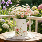 Vintage Metal Jug Vase Rustic Farmhouse Floral Pitcher with Flower, Butterfly & Bee Print Farmhouse Decorative Flower Vase for Home Table Centerpieces Decor (White) - Image 6