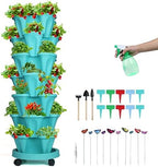 GameXcel Vertical Planter Tower - 7 Tier Stackable Garden Planters with Wheels and Garden Tool Set Plant Pots for Strawberry Herb Flower and Vegetable Indoor Outdoor Use Teal by GameXcel